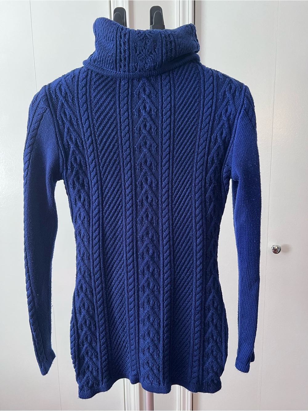 Classic Cable-Knit Turtleneck Sweater Dress - Blue